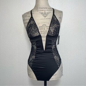 Frederick’s of Hollywood Mya Black Lace Teddy Bodysuit